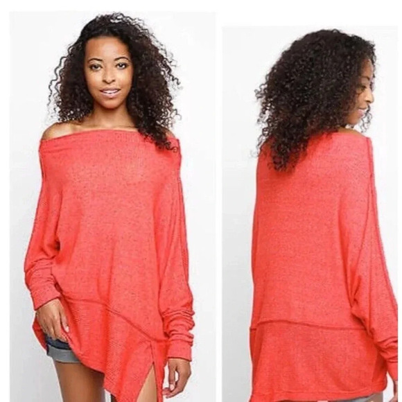 Free People We The Free Orange Londontown Thermal Top Medium Cotton Blend - Picture 1 of 9